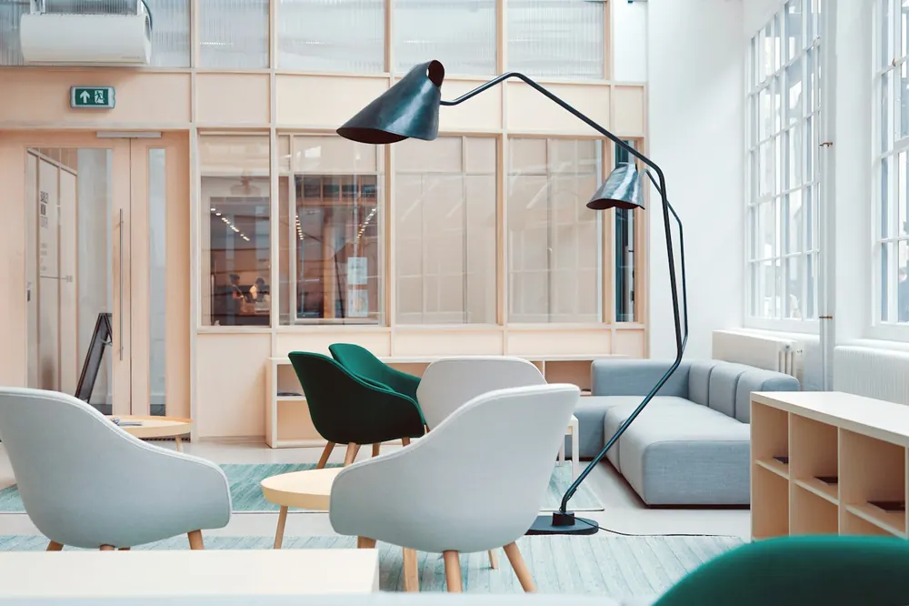 Clean office lounge and meeting space