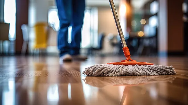 Cleaner mopping a hardwood floor